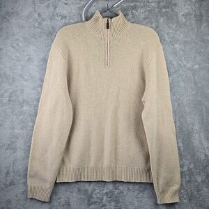 Vintage Polo Ralph Lauren Italian Lambs Wool Sweater Mens Large Beige 1/4 Zip